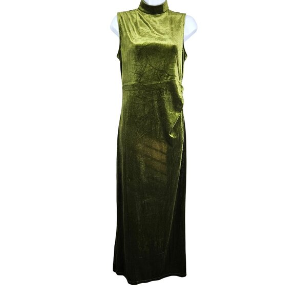 Capuffy Womens Bodycon Size 8-10 Olive Green Velvet Backless Midi Dress - Picture 5 of 12